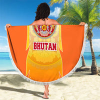 Bhutan Mandala Emblem Beach Blanket with Monastic Orange and Spiritual Harmony