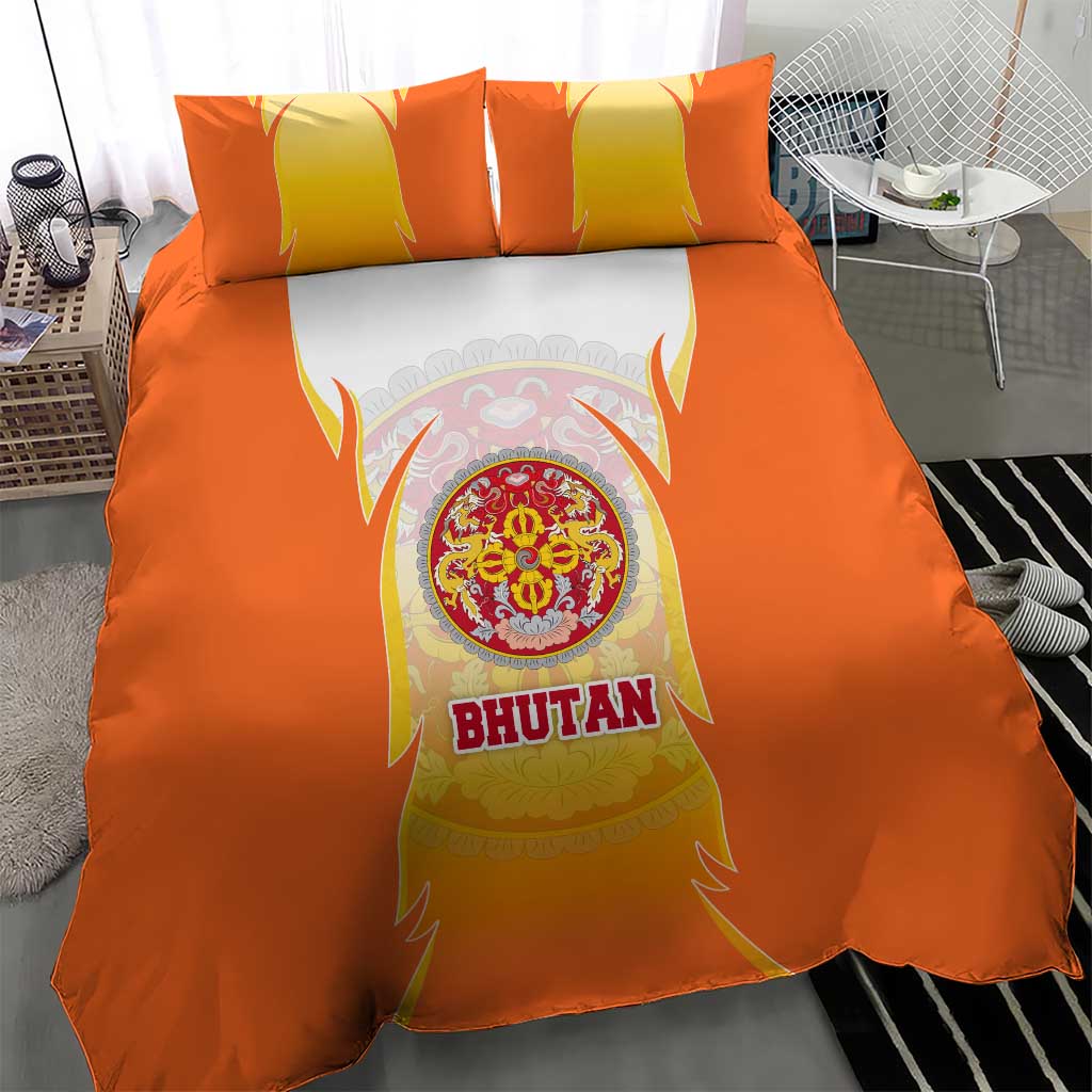 Bhutan Mandala Emblem Bedding Set with Monastic Orange and Spiritual Harmony