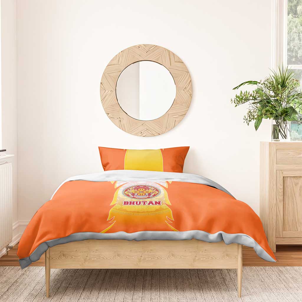 Bhutan Mandala Emblem Bedding Set with Monastic Orange and Spiritual Harmony