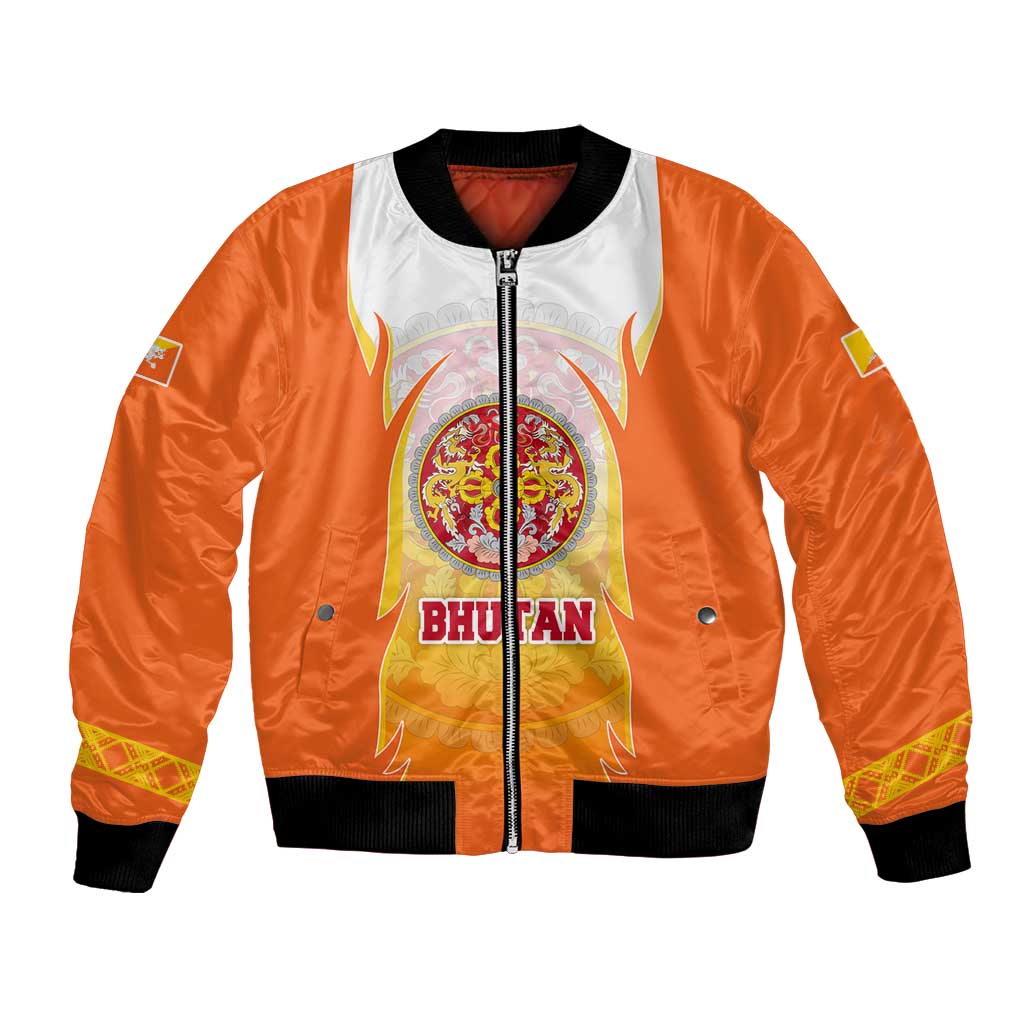 Bhutan Mandala Emblem Bomber Jacket with Monastic Orange and Spiritual Harmony