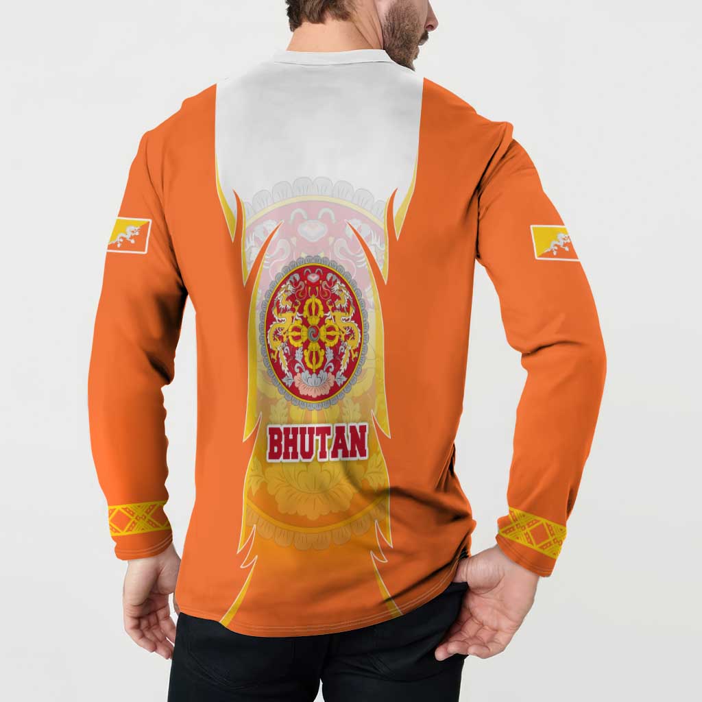 Bhutan Mandala Emblem Button Sweatshirt with Monastic Orange and Spiritual Harmony