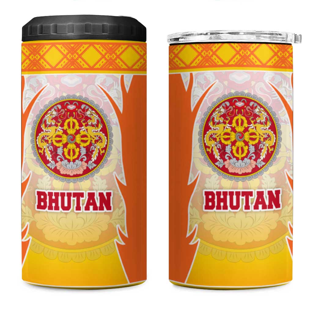 Bhutan Mandala Emblem 4 in 1 Can Cooler Tumbler with Monastic Orange and Spiritual Harmony