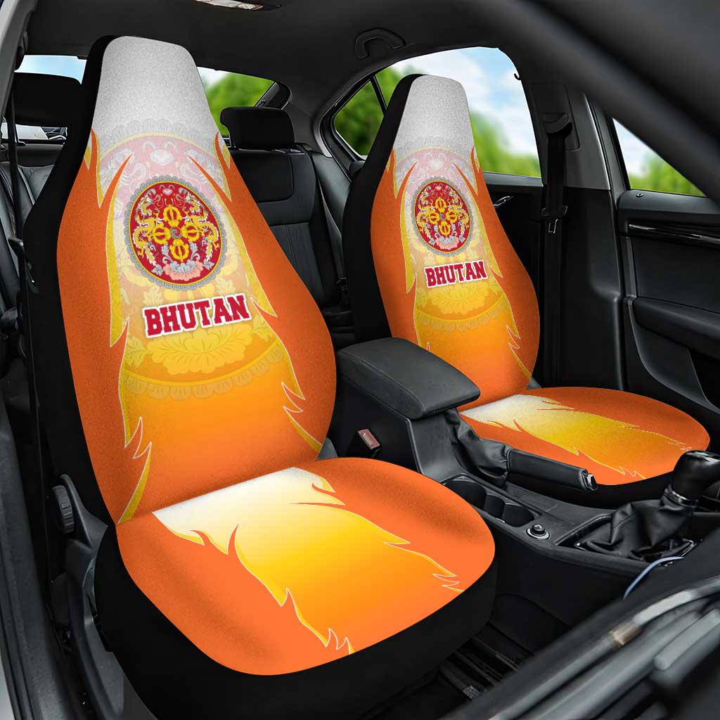 Bhutan Mandala Emblem Car Seat Cover with Monastic Orange and Spiritual Harmony