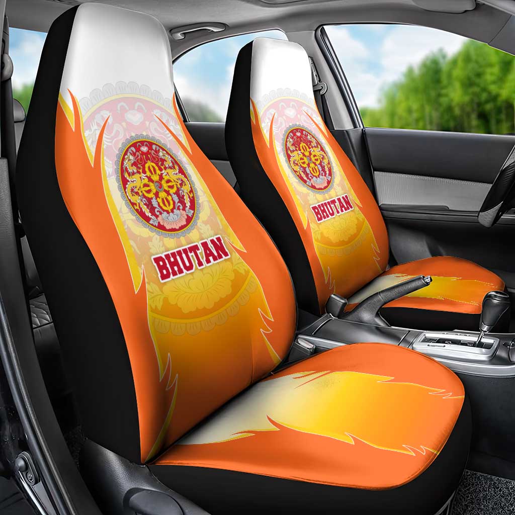Bhutan Mandala Emblem Car Seat Cover with Monastic Orange and Spiritual Harmony