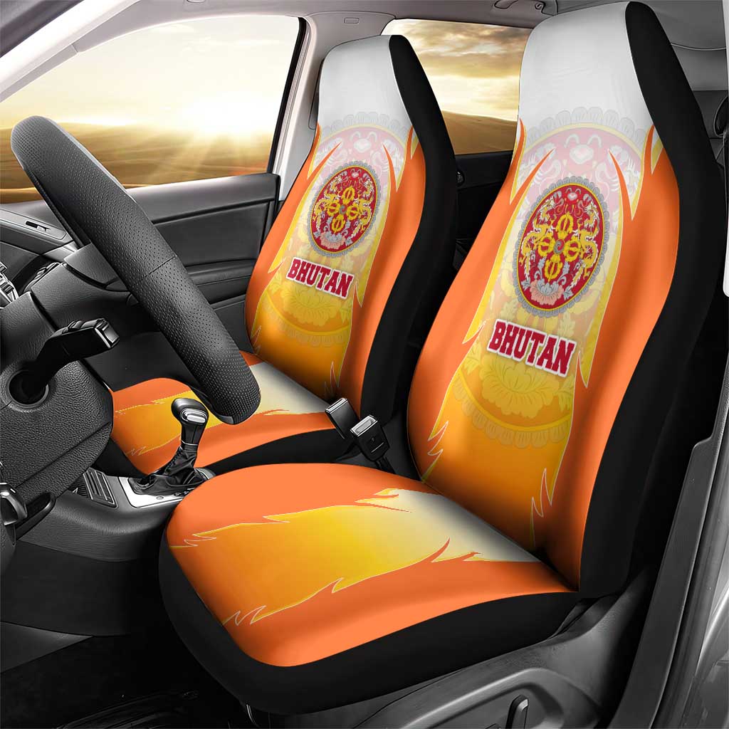 Bhutan Mandala Emblem Car Seat Cover with Monastic Orange and Spiritual Harmony