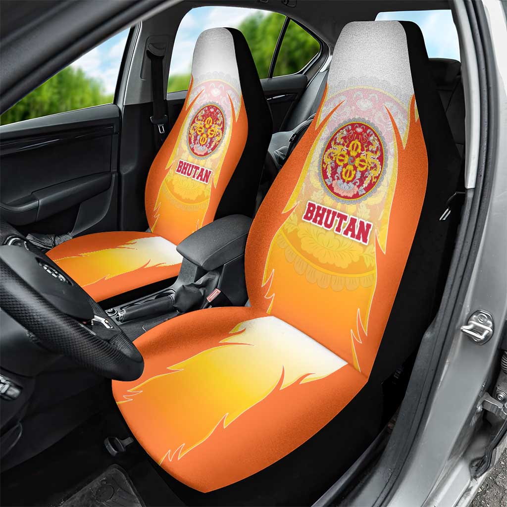 Bhutan Mandala Emblem Car Seat Cover with Monastic Orange and Spiritual Harmony