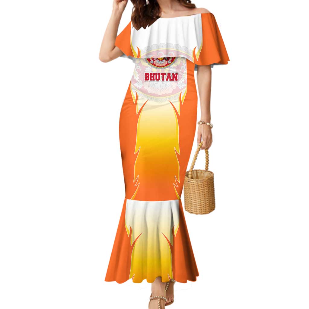 Bhutan Mandala Emblem Family Matching Mermaid Dress and Hawaiian Shirt with Monastic Orange and Spiritual Harmony