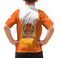 Bhutan Mandala Emblem Family Matching Off The Shoulder Long Sleeve Dress and Hawaiian Shirt with Monastic Orange and Spiritual Harmony