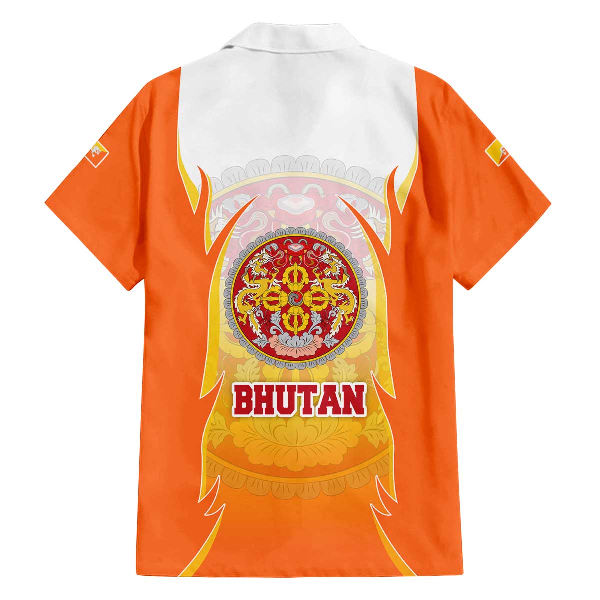 Bhutan Mandala Emblem Family Matching Off The Shoulder Long Sleeve Dress and Hawaiian Shirt with Monastic Orange and Spiritual Harmony