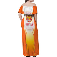 Bhutan Mandala Emblem Family Matching Off Shoulder Maxi Dress and Hawaiian Shirt with Monastic Orange and Spiritual Harmony
