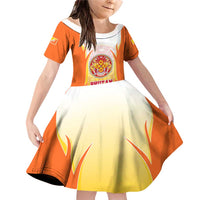 Bhutan Mandala Emblem Family Matching Off Shoulder Short Dress and Hawaiian Shirt with Monastic Orange and Spiritual Harmony