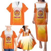Bhutan Mandala Emblem Family Matching Puletasi and Hawaiian Shirt with Monastic Orange and Spiritual Harmony