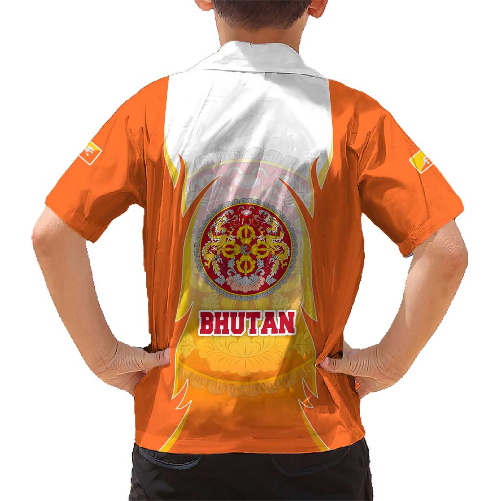 Bhutan Mandala Emblem Family Matching Short Sleeve Bodycon Dress and Hawaiian Shirt with Monastic Orange and Spiritual Harmony