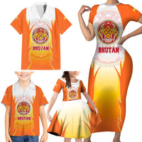Bhutan Mandala Emblem Family Matching Short Sleeve Bodycon Dress and Hawaiian Shirt with Monastic Orange and Spiritual Harmony