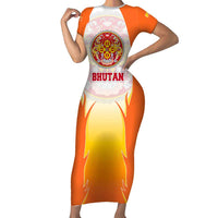 Bhutan Mandala Emblem Family Matching Short Sleeve Bodycon Dress and Hawaiian Shirt with Monastic Orange and Spiritual Harmony