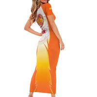 Bhutan Mandala Emblem Family Matching Short Sleeve Bodycon Dress and Hawaiian Shirt with Monastic Orange and Spiritual Harmony