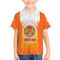 Bhutan Mandala Emblem Family Matching Short Sleeve Bodycon Dress and Hawaiian Shirt with Monastic Orange and Spiritual Harmony
