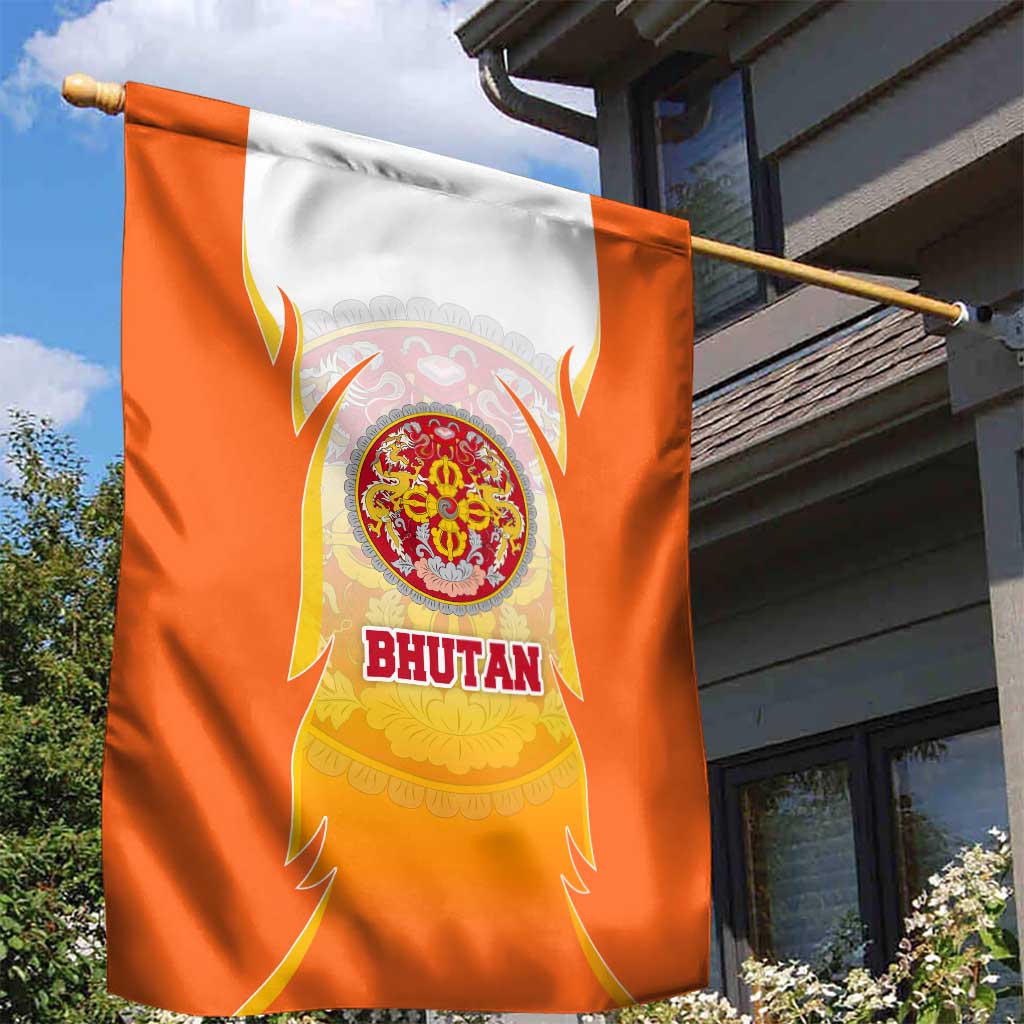 Bhutan Mandala Emblem Garden Flag with Monastic Orange and Spiritual Harmony
