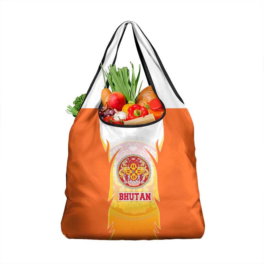 Bhutan Mandala Emblem Grocery Bag with Monastic Orange and Spiritual Harmony