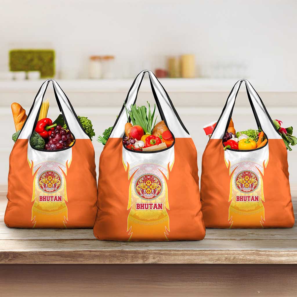 Bhutan Mandala Emblem Grocery Bag with Monastic Orange and Spiritual Harmony