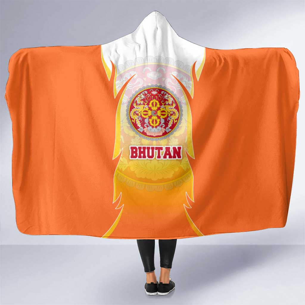 Bhutan Mandala Emblem Hooded Blanket with Monastic Orange and Spiritual Harmony