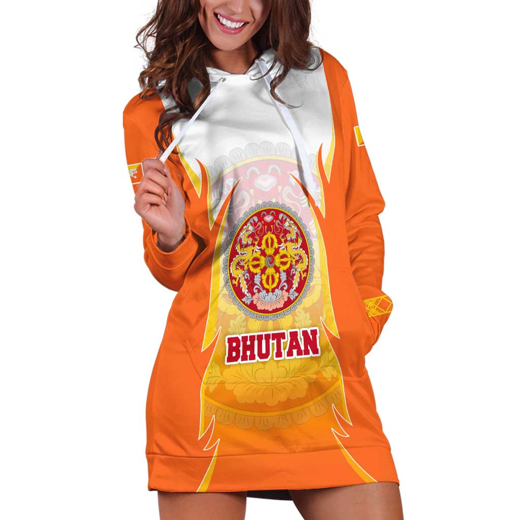 Bhutan Mandala Emblem Hoodie Dress with Monastic Orange and Spiritual Harmony
