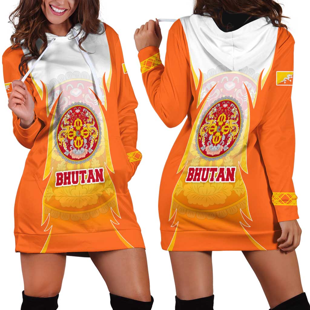 Bhutan Mandala Emblem Hoodie Dress with Monastic Orange and Spiritual Harmony