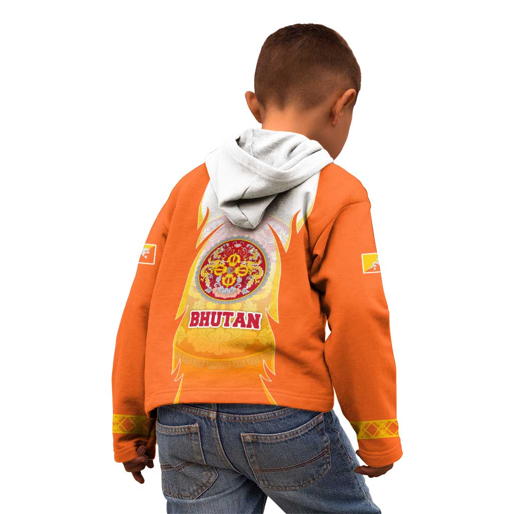 Bhutan Mandala Emblem Kid Hoodie with Monastic Orange and Spiritual Harmony