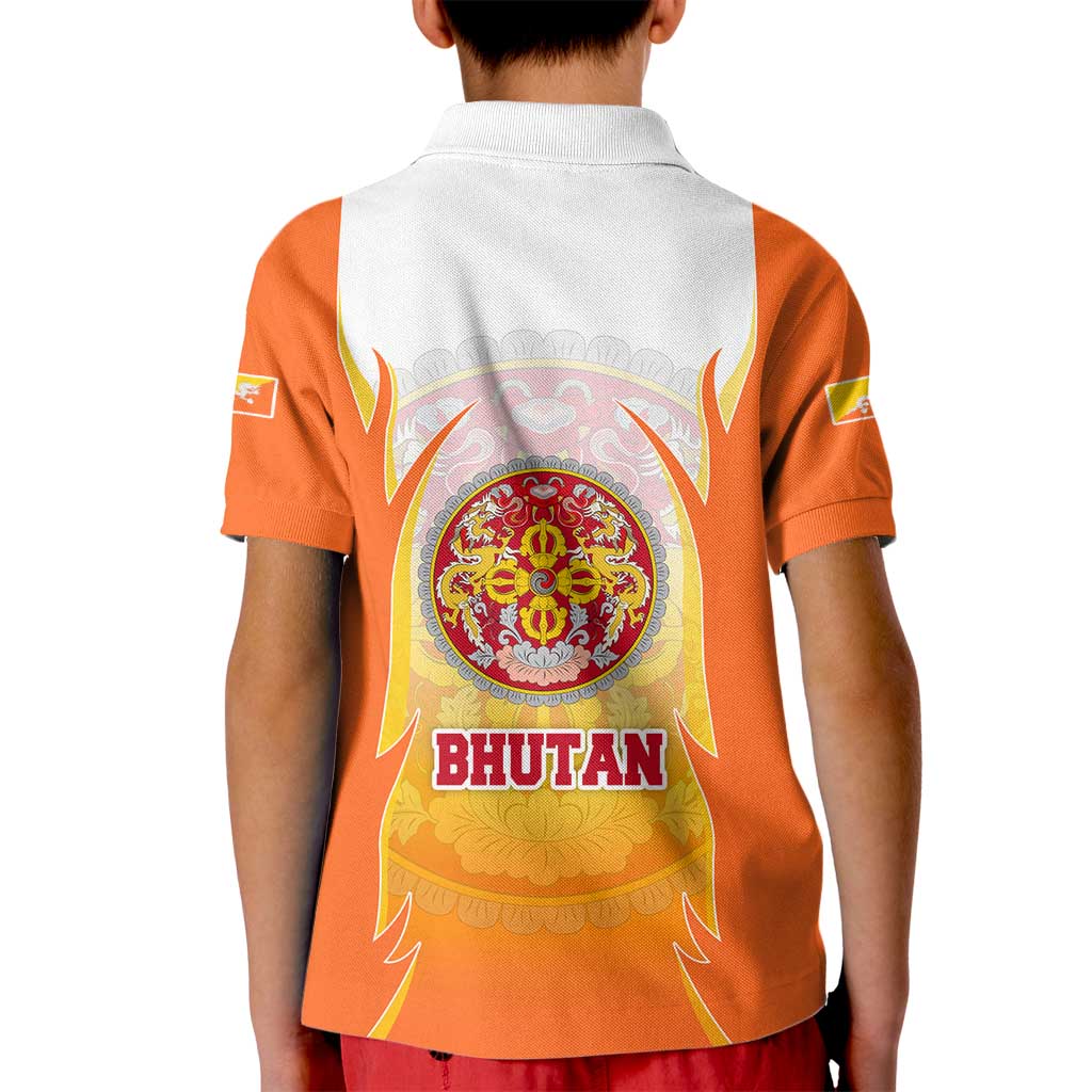 Bhutan Mandala Emblem Kid Polo Shirt with Monastic Orange and Spiritual Harmony