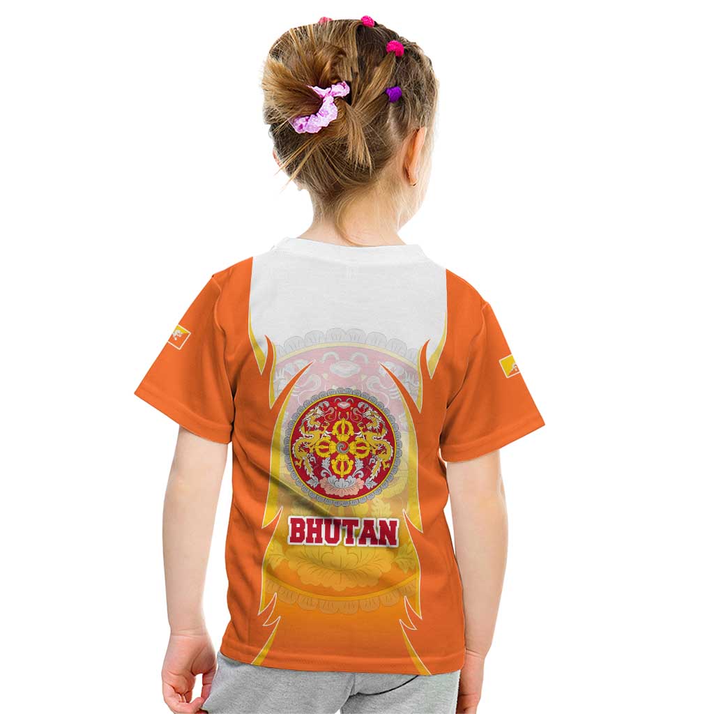 Bhutan Mandala Emblem Kid T Shirt with Monastic Orange and Spiritual Harmony