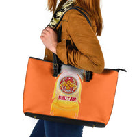 Bhutan Mandala Emblem Leather Tote Bag with Monastic Orange and Spiritual Harmony