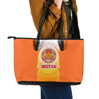 Bhutan Mandala Emblem Leather Tote Bag with Monastic Orange and Spiritual Harmony