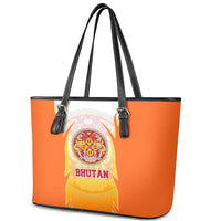 Bhutan Mandala Emblem Leather Tote Bag with Monastic Orange and Spiritual Harmony