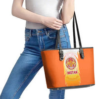 Bhutan Mandala Emblem Leather Tote Bag with Monastic Orange and Spiritual Harmony