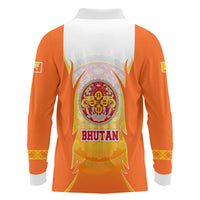 Bhutan Mandala Emblem Long Sleeve Polo Shirt with Monastic Orange and Spiritual Harmony