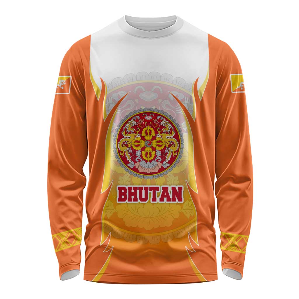 Bhutan Mandala Emblem Long Sleeve Shirt with Monastic Orange and Spiritual Harmony
