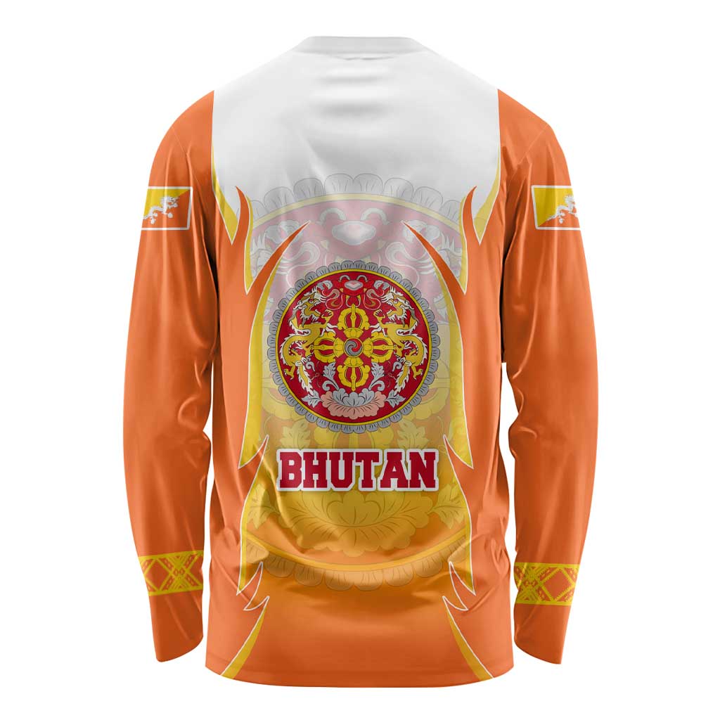 Bhutan Mandala Emblem Long Sleeve Shirt with Monastic Orange and Spiritual Harmony