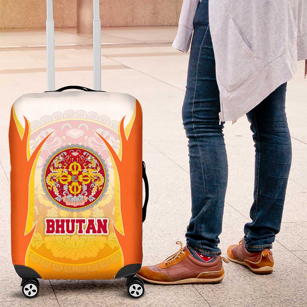 Bhutan Mandala Emblem Luggage Cover with Monastic Orange and Spiritual Harmony