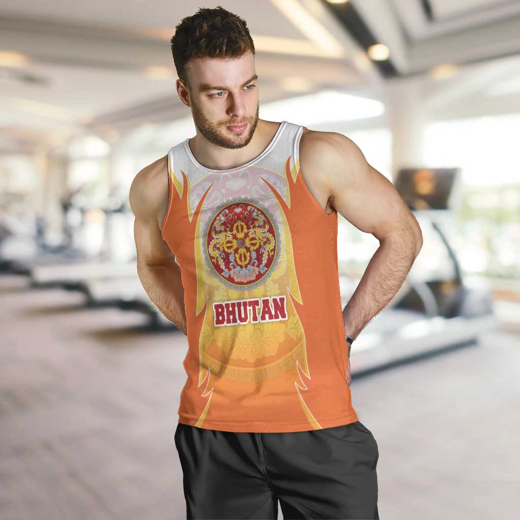 Bhutan Mandala Emblem Men Tank Top with Monastic Orange and Spiritual Harmony