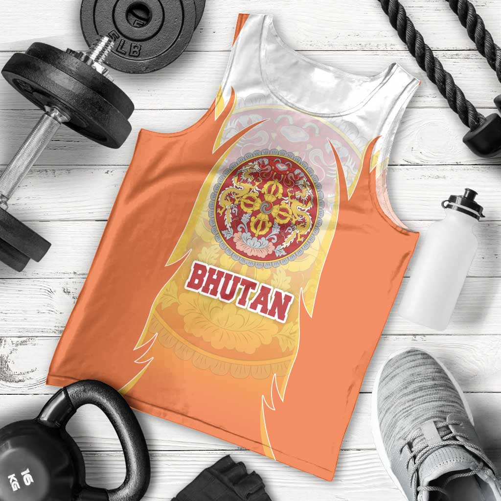 Bhutan Mandala Emblem Men Tank Top with Monastic Orange and Spiritual Harmony