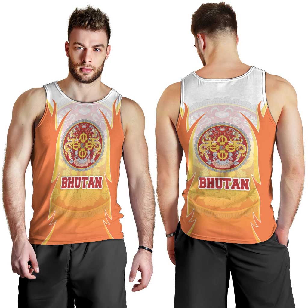 Bhutan Mandala Emblem Men Tank Top with Monastic Orange and Spiritual Harmony