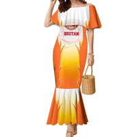 Bhutan Mandala Emblem Mermaid Dress with Monastic Orange and Spiritual Harmony