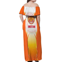 Bhutan Mandala Emblem Off Shoulder Maxi Dress with Monastic Orange and Spiritual Harmony