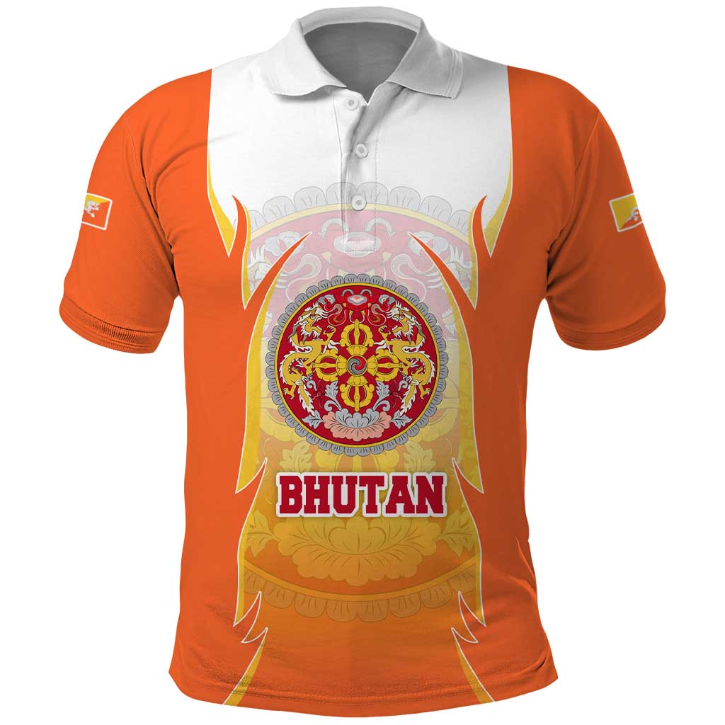 Bhutan Mandala Emblem Polo Shirt with Monastic Orange and Spiritual Harmony