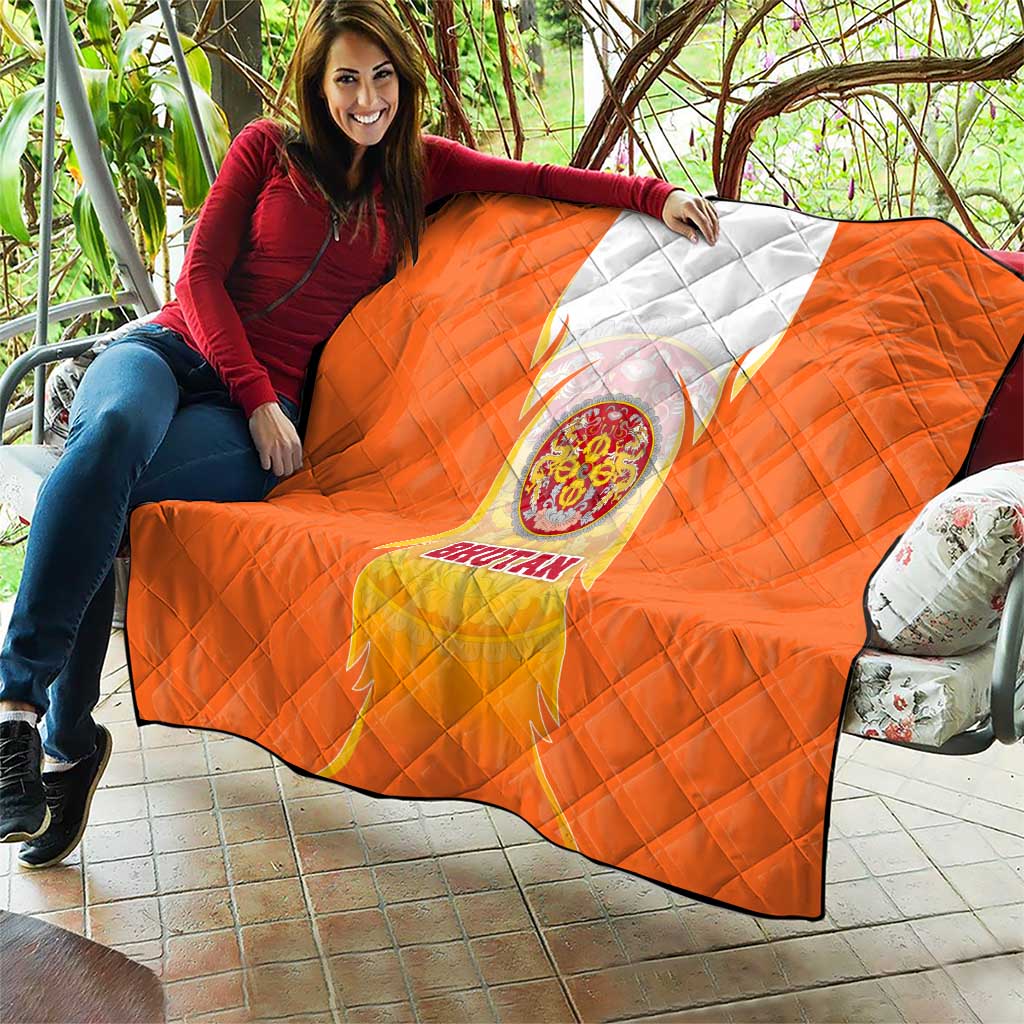 Bhutan Mandala Emblem Quilt with Monastic Orange and Spiritual Harmony