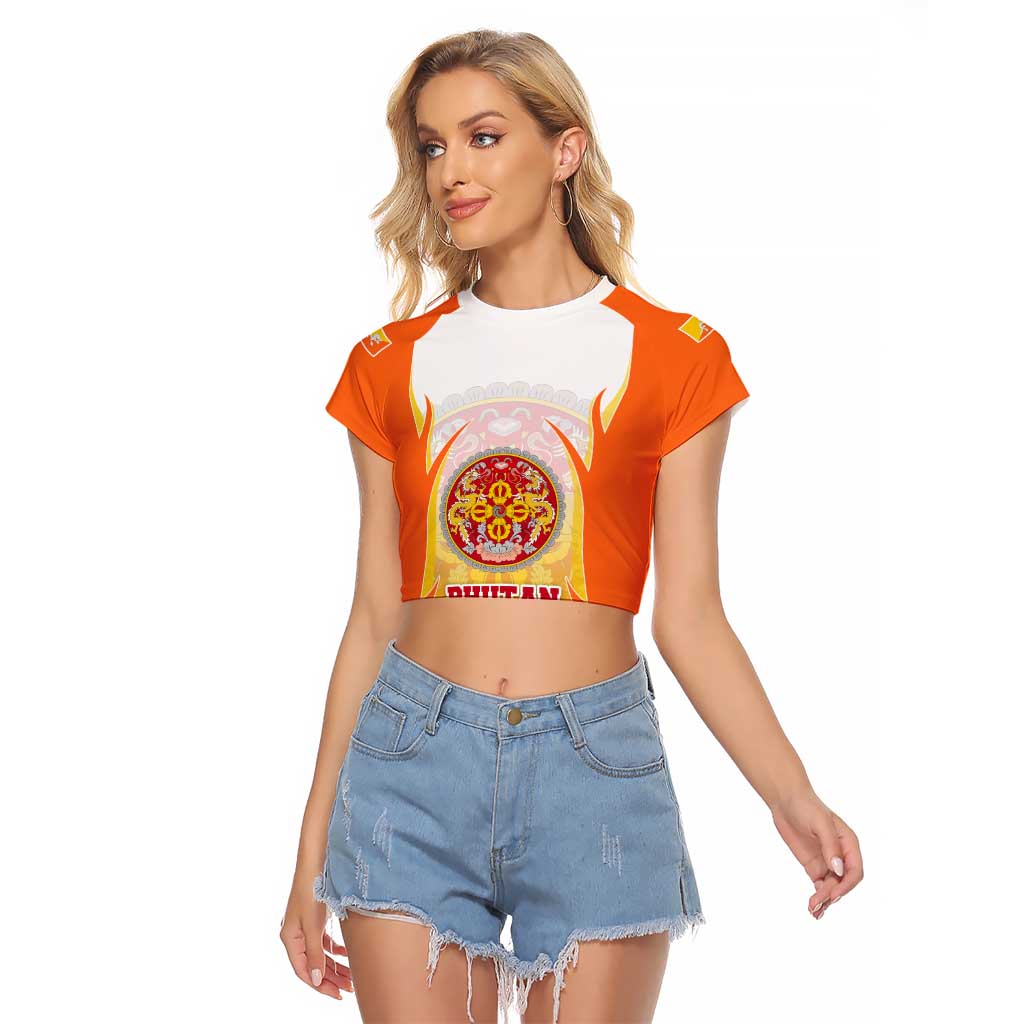 Bhutan Mandala Emblem Raglan Cropped T Shirt with Monastic Orange and Spiritual Harmony