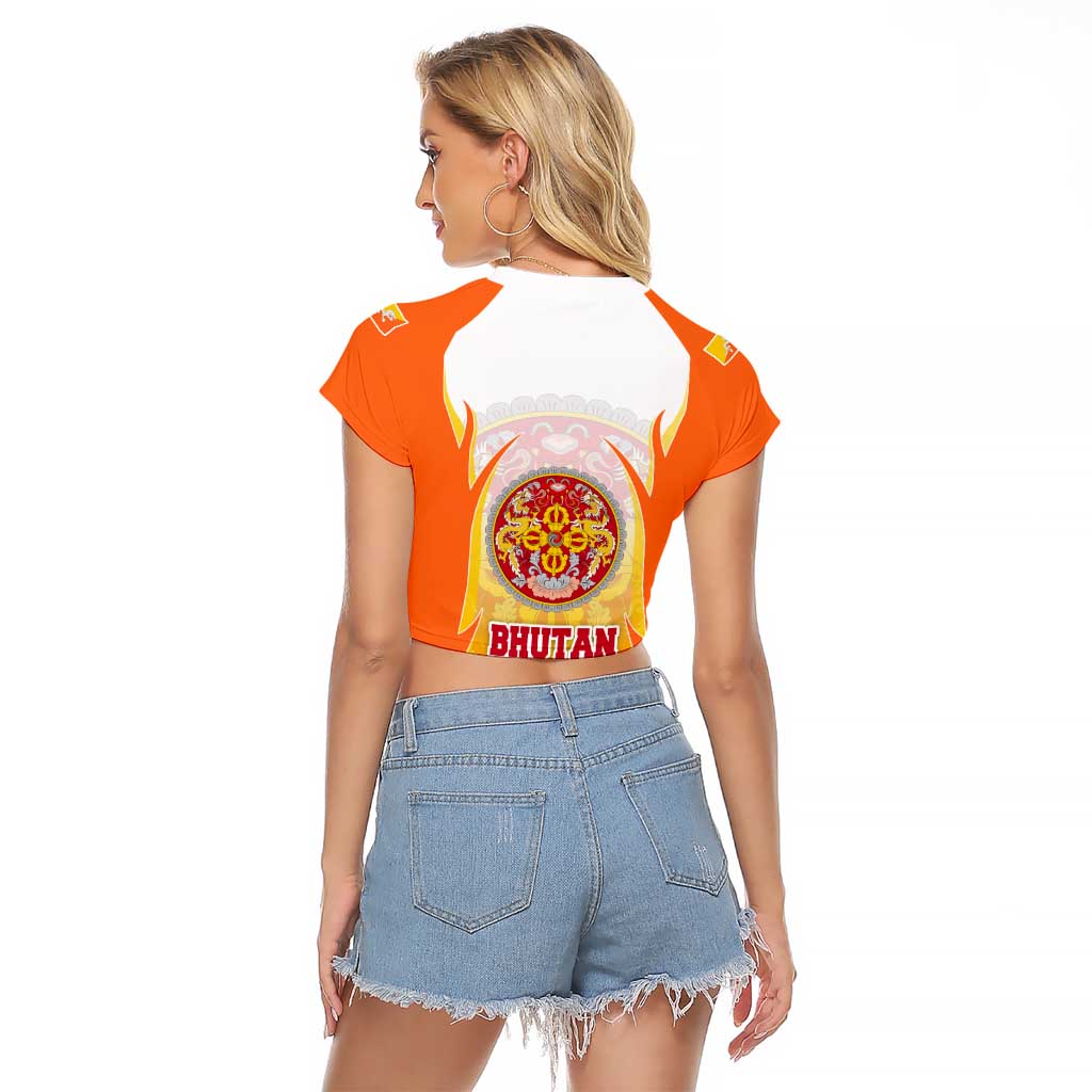 Bhutan Mandala Emblem Raglan Cropped T Shirt with Monastic Orange and Spiritual Harmony