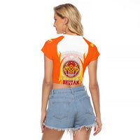 Bhutan Mandala Emblem Raglan Cropped T Shirt with Monastic Orange and Spiritual Harmony