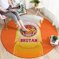 Bhutan Mandala Emblem Round Carpet with Monastic Orange and Spiritual Harmony