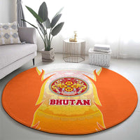 Bhutan Mandala Emblem Round Carpet with Monastic Orange and Spiritual Harmony